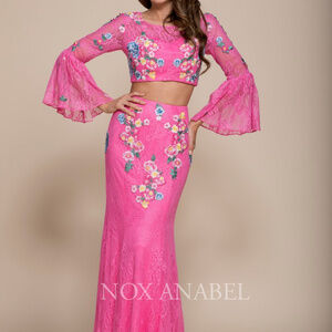 Fuchsia Long Sleeves Homecoming Long Dress